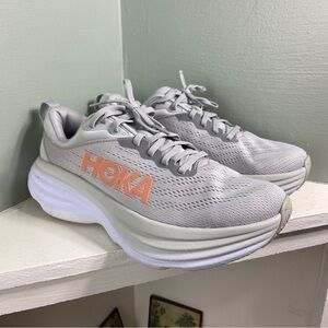 Hoka Women's one One Bondi 8 Athletic Running Shoes Size 8 B Gray Orange